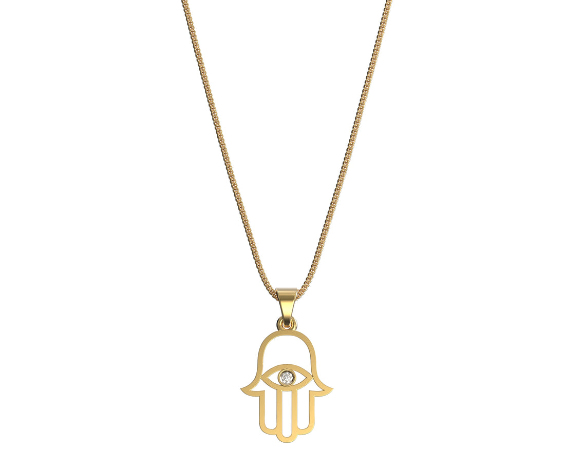 Hamsa Hand Bezel Set Center Diamond