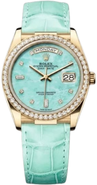 Rolex Day-Date 36 Yellow Gold Structured Amazonnite, Set with Diamond - M128148RBR-0004 - 2026